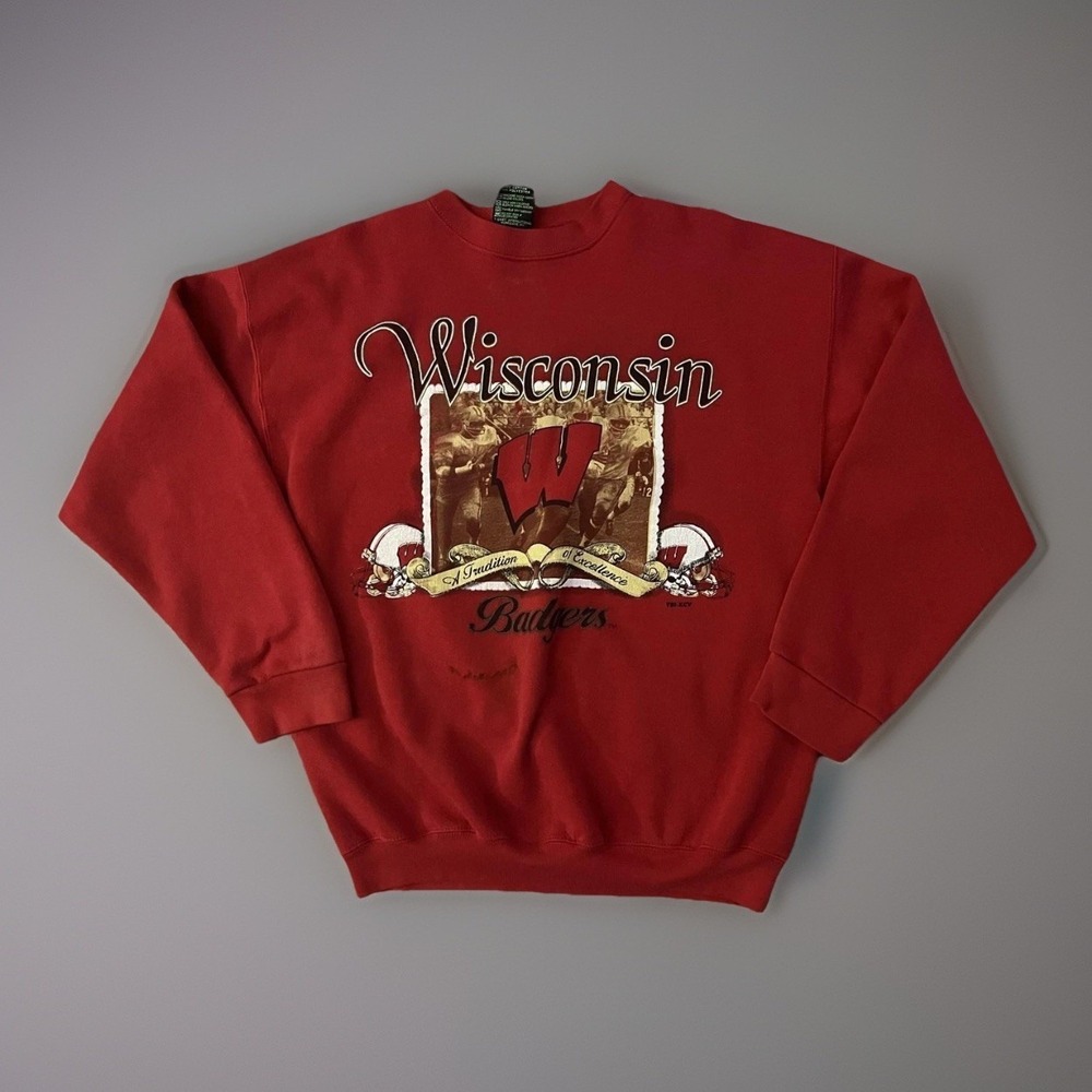 Vintage Wisconsin Badgers Sweatshirt Mens Large Red NCAA Football‎ TSI 90s
